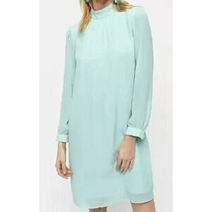 NWT J. Crew Size 14 Mock neck Shift Dress Long Sleeves Mint Green Chiffon